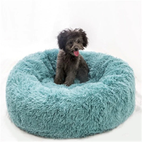Cosy round plush cat mattress for winter warmth, available in various colours and sizes