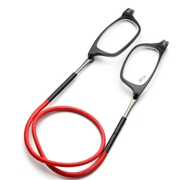 Stylish magnetic neck reading glasses with adjustable titanium frames in various colours
