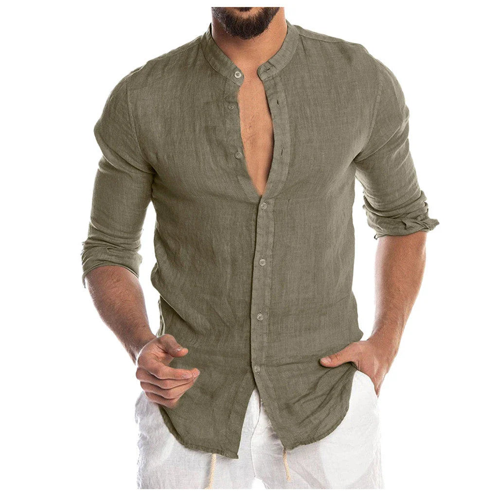Versatile linen blend men's shirt in various colors and sizes, featuring a classic button-down design for comfortable and stylish wear.