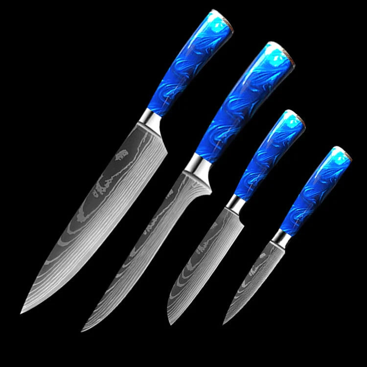 Premium 8-inch Chef Knife with elegant blue resin handle and stainless steel blade