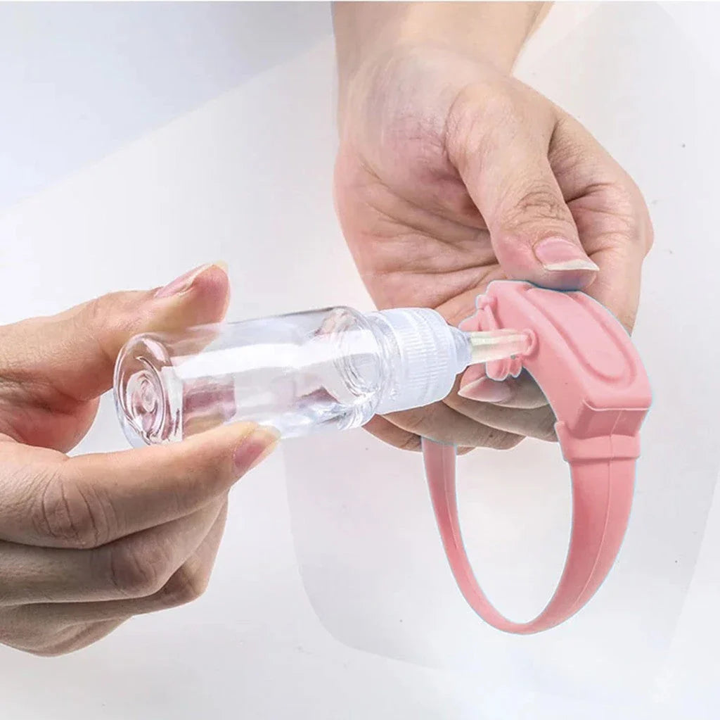 Premium wearable hand sanitiser dispenser bracelet in various colours, made with durable silicone TPU material