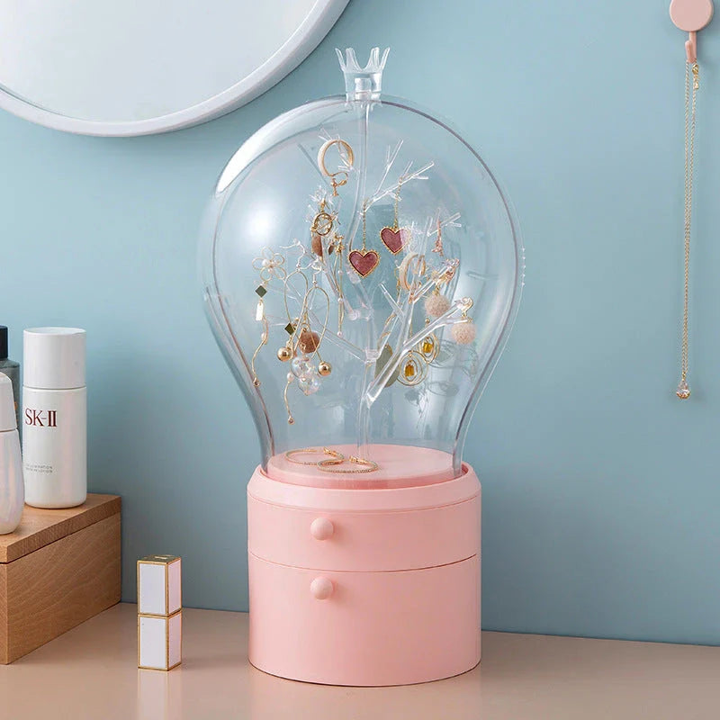 Stylish rotating jewellery storage box with LED lights, made of durable ABS plastic and featuring a soft, scratch-resistant lining
