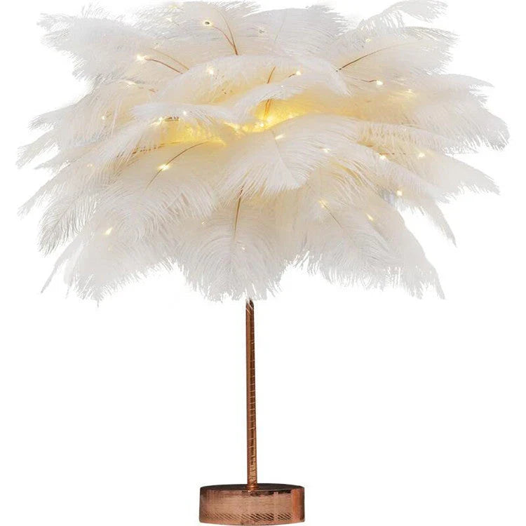 Elegant feather lamp with a vintage-inspired Scandinavian design, featuring adjustable lighting and versatile power options.
