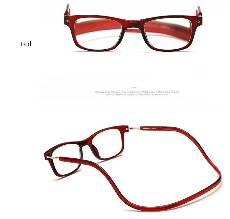 Stylish magnetic neck reading glasses with adjustable titanium frames in various colours