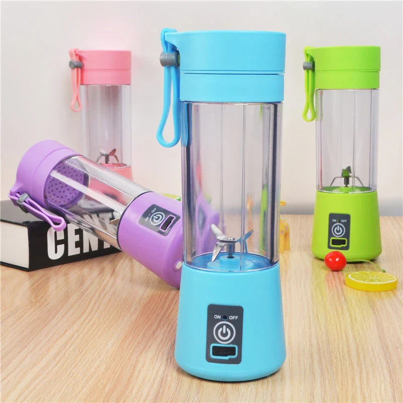 Portable USB-powered citrus juicer with stainless steel blades and durable plastic housing in various vibrant colours