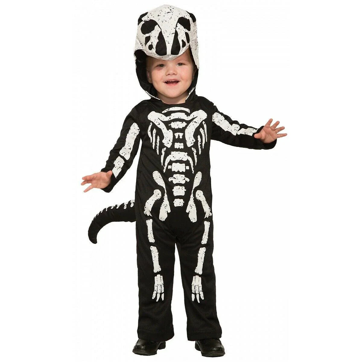A realistic Halloween skeleton costume for children, featuring a detailed skeletal design and comfortable fit for spooky celebrations and imaginative play.