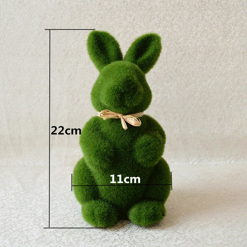 Moss-covered Easter bunny decoration made of foam and artificial grass turf, perfect for desktop or shelf display