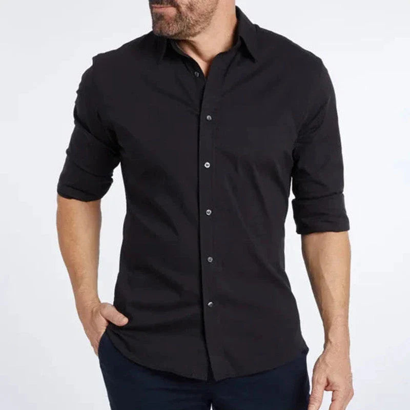 Long sleeve zip-up shirt with button and lapel details in a variety of colors