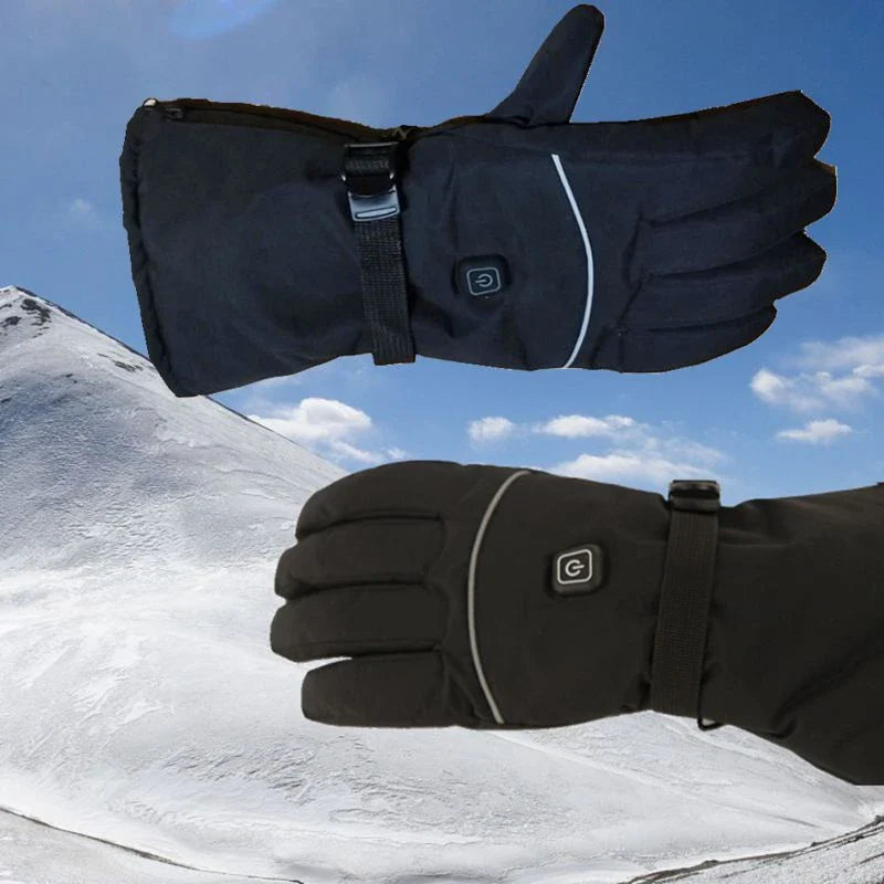 Rechargeable heated gloves with adjustable temperature control, non-slip leather palm, and breathable velvet lining