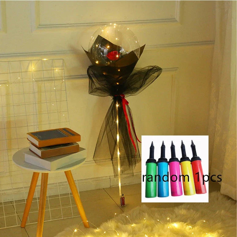 A luminous bouquet of glowing rose-shaped balloons, creating a magical and enchanting display.