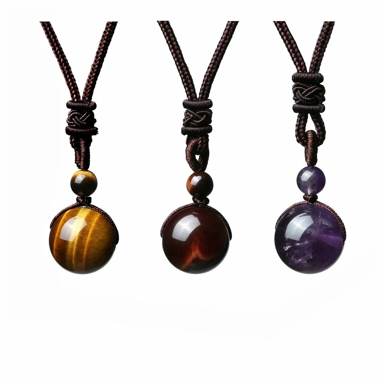 Stylish 16mm Natural Obsidian and Amethyst Pendant Necklace for Women and Men