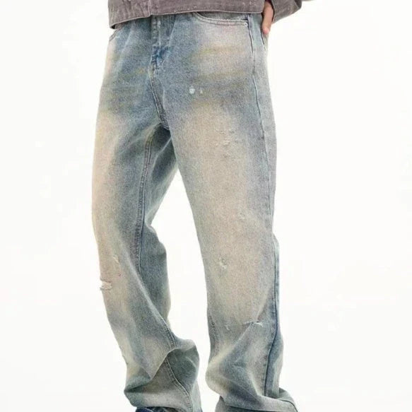 Loose Straight Leisure Jeans with a washed-out, vintage-inspired finish for men