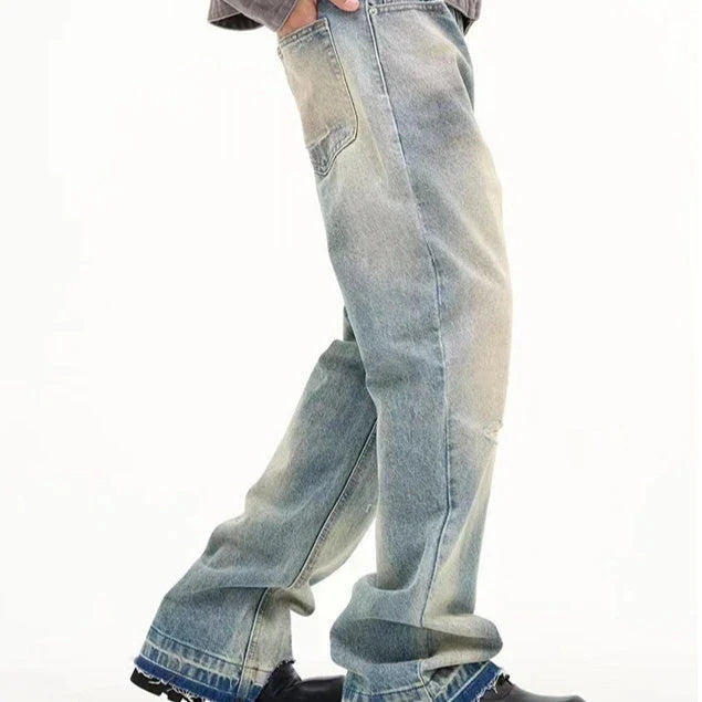 Loose Straight Leisure Jeans with a washed-out, vintage-inspired finish for men