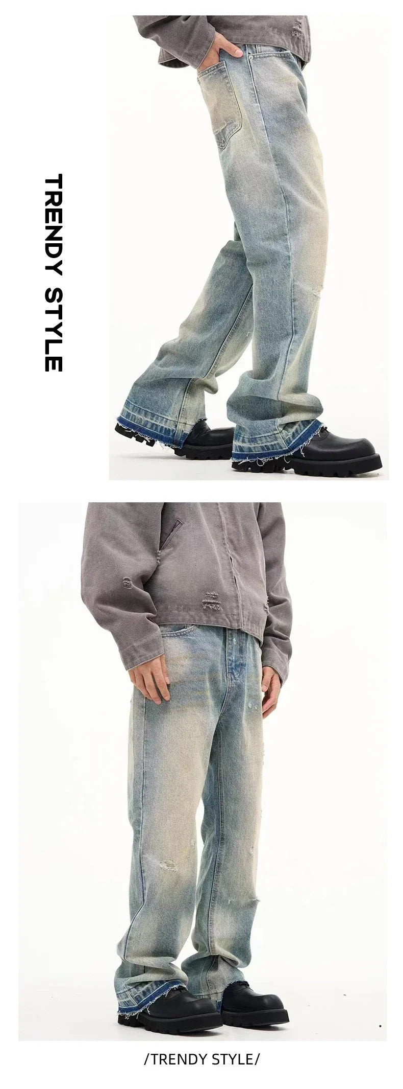 Loose Straight Leisure Jeans with a washed-out, vintage-inspired finish for men
