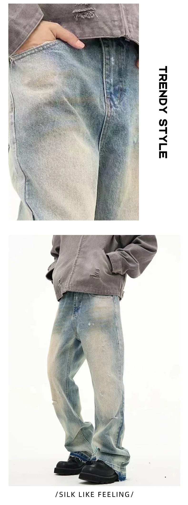 Loose Straight Leisure Jeans with a washed-out, vintage-inspired finish for men