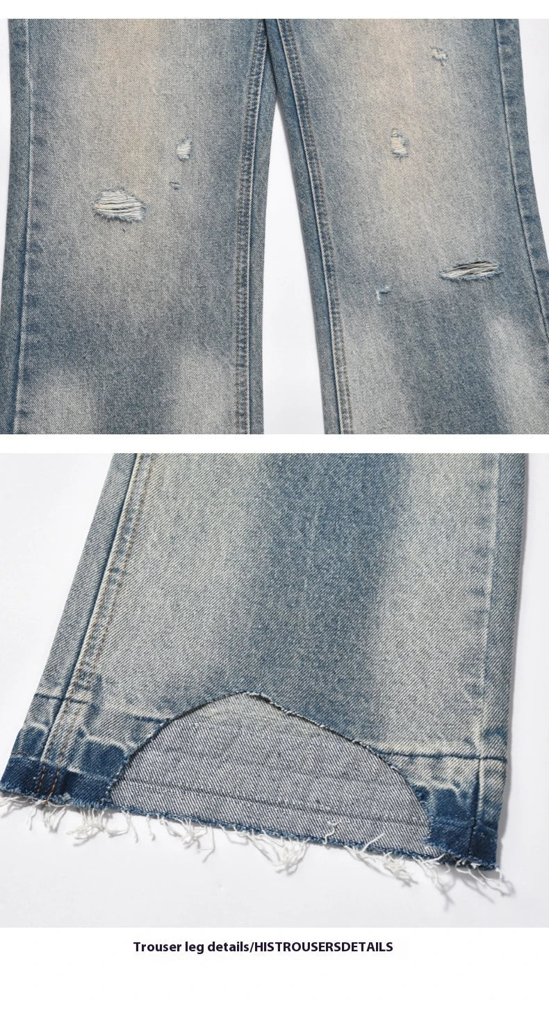 Loose Straight Leisure Jeans with a washed-out, vintage-inspired finish for men