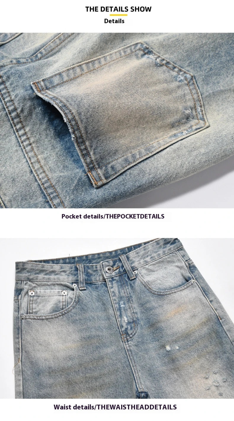 Loose Straight Leisure Jeans with a washed-out, vintage-inspired finish for men