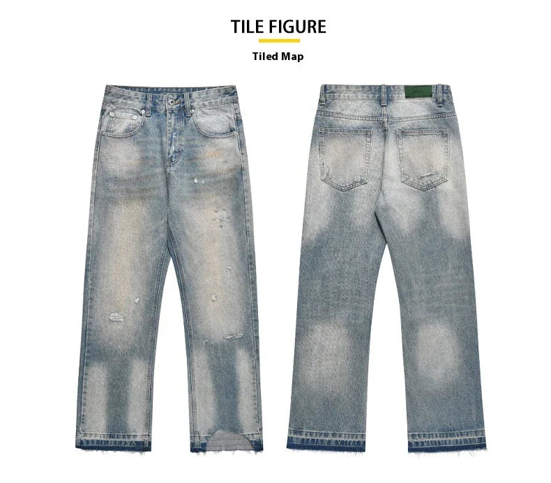 Loose Straight Leisure Jeans with a washed-out, vintage-inspired finish for men