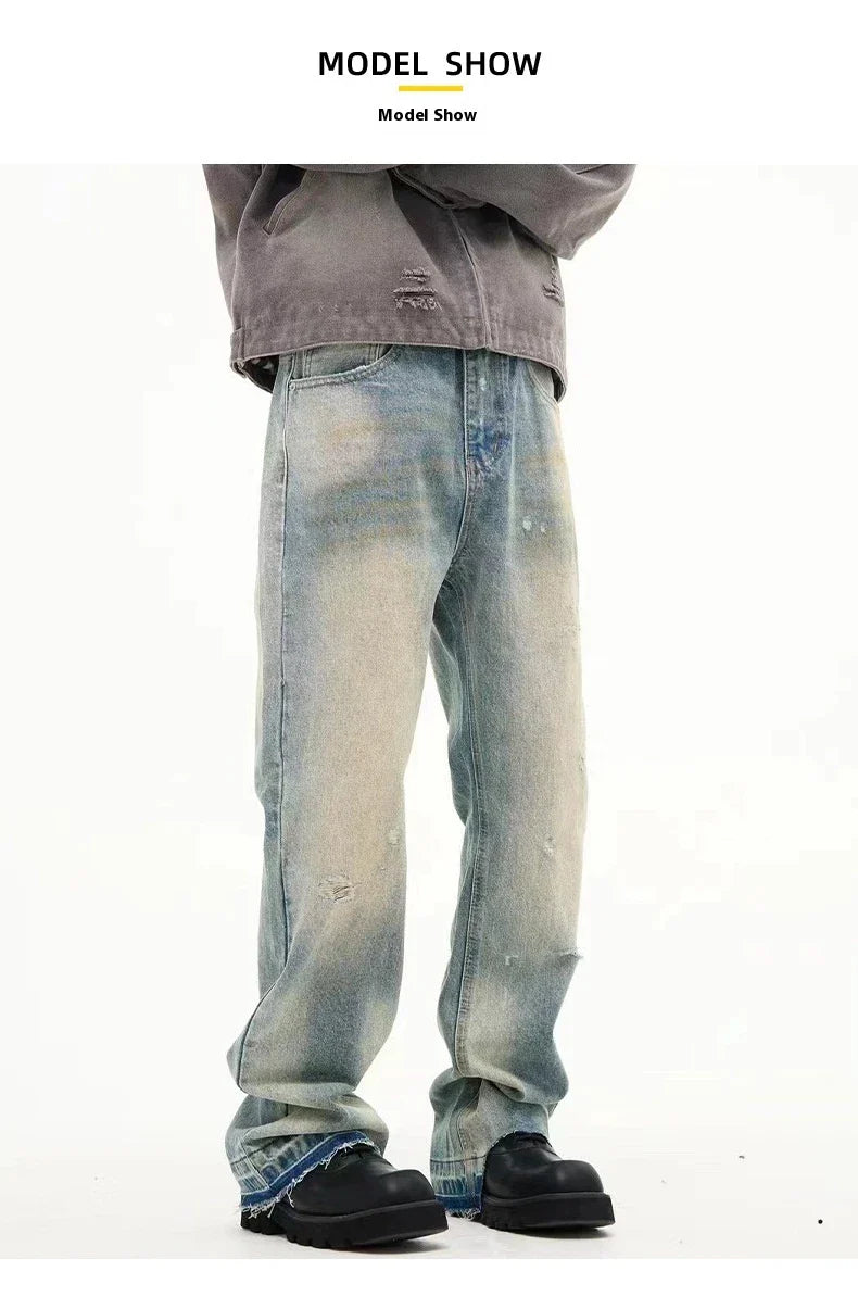 Loose Straight Leisure Jeans with a washed-out, vintage-inspired finish for men
