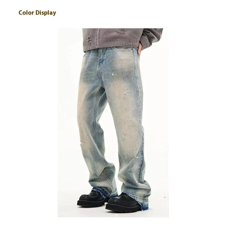 Loose Straight Leisure Jeans with a washed-out, vintage-inspired finish for men