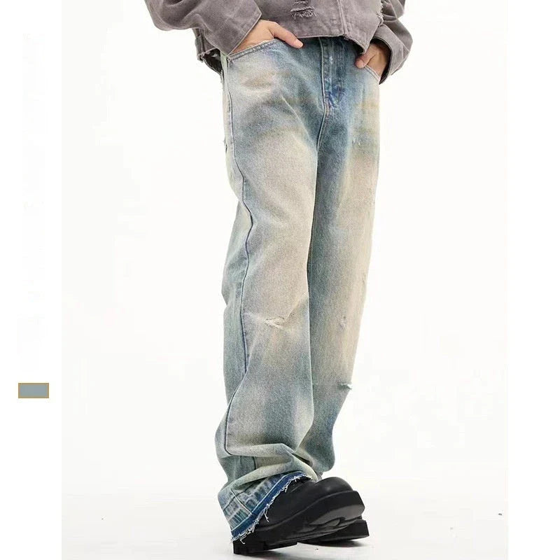 Loose Straight Leisure Jeans with a washed-out, vintage-inspired finish for men