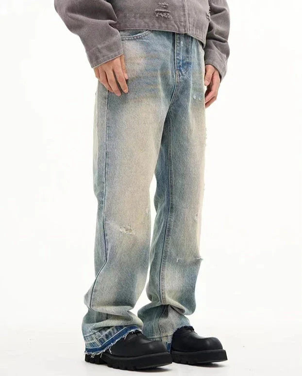 Loose Straight Leisure Jeans with a washed-out, vintage-inspired finish for men