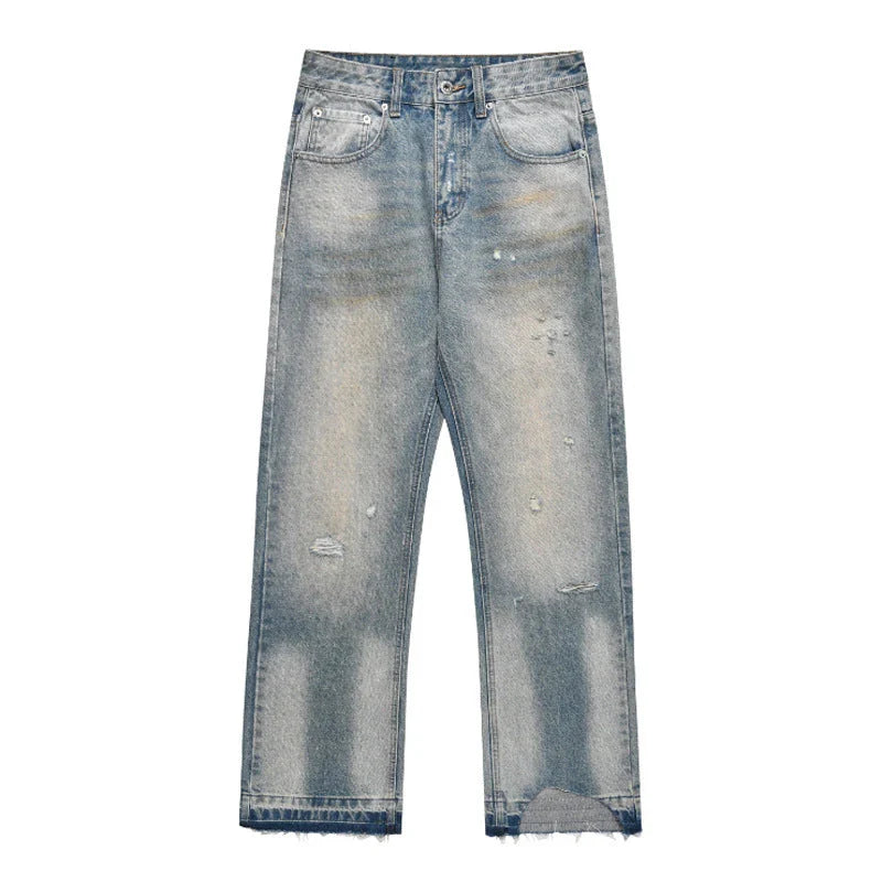 Loose Straight Leisure Jeans with a washed-out, vintage-inspired finish for men