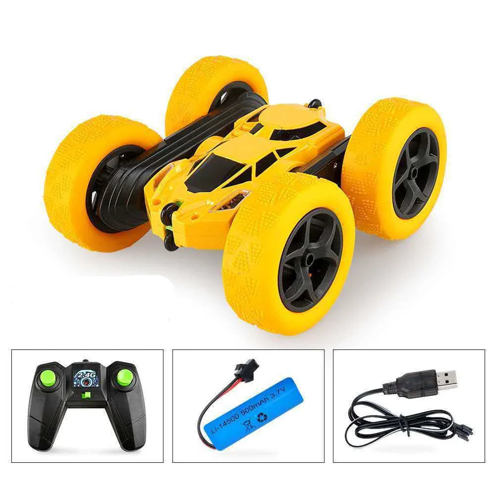 Control Off-Road Double-Sided 360-Degree Flip Stunt Tumbler Charging Racing Car in green colour with cool LED lights and remote control