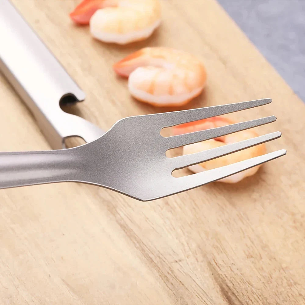 Titanium 4-in-1 outdoor cutlery set with multifunctional holder for camping, hiking, and picnics