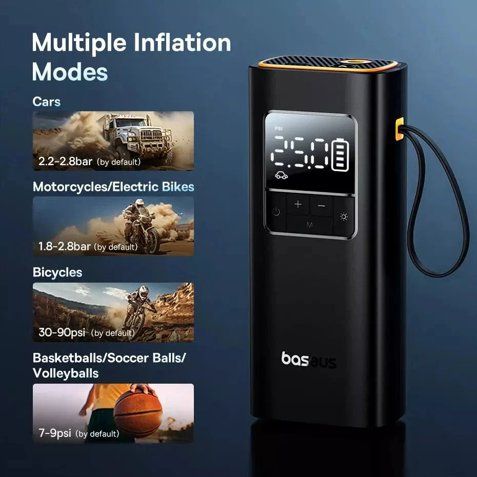 Portable Wireless Car Air Pump with 17-Cylinder Motor for Fast Inflation, Cordless Design, and Auto-Stop Function