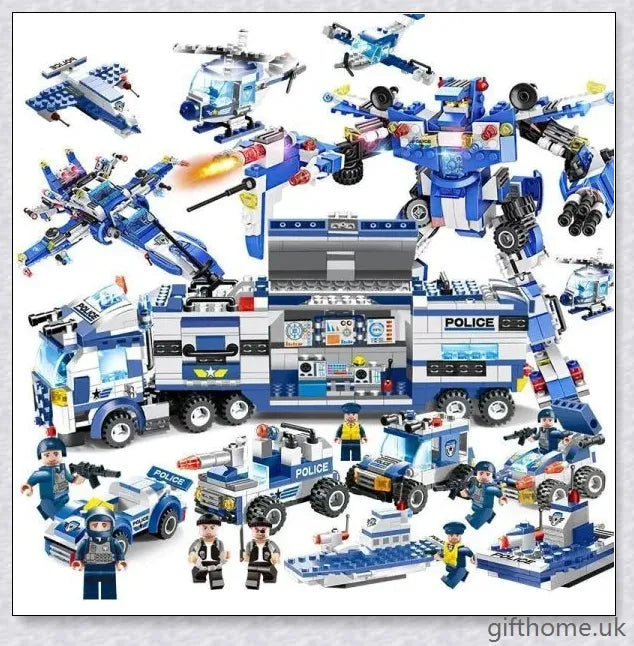 8-in-1 Building Block Set with Robot, Aircraft, Car, Police, and SWAT Transformations