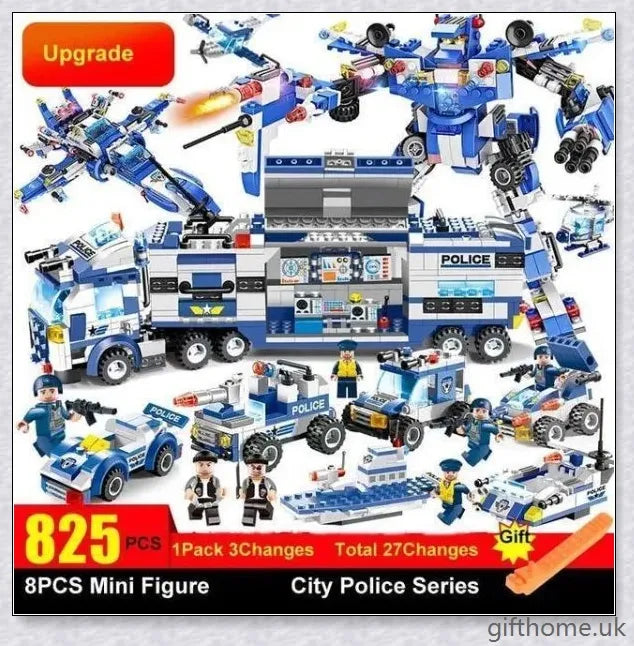 8-in-1 Building Block Set with Robot, Aircraft, Car, Police, and SWAT Transformations