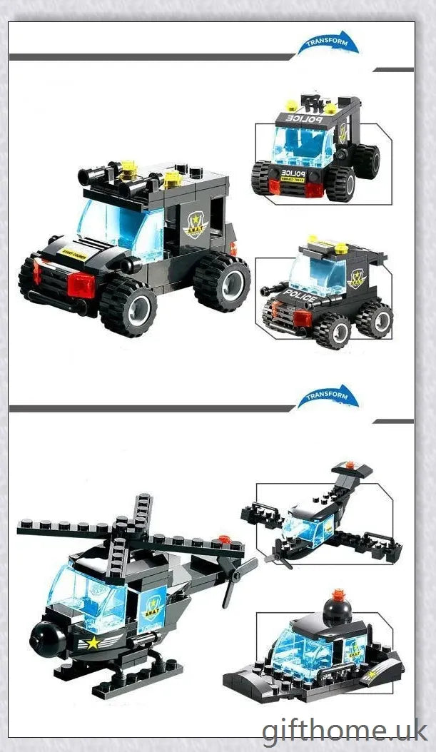 8-in-1 Building Block Set with Robot, Aircraft, Car, Police, and SWAT Transformations