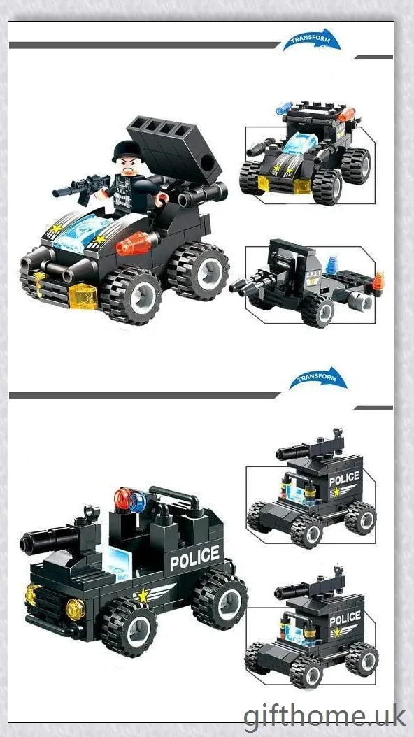8-in-1 Building Block Set with Robot, Aircraft, Car, Police, and SWAT Transformations