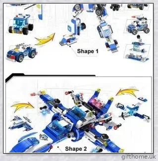 8-in-1 Building Block Set with Robot, Aircraft, Car, Police, and SWAT Transformations