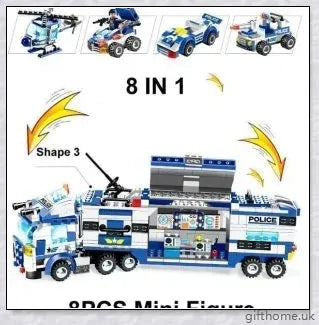 8-in-1 Building Block Set with Robot, Aircraft, Car, Police, and SWAT Transformations