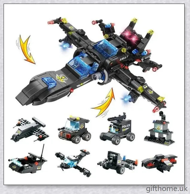 8-in-1 Building Block Set with Robot, Aircraft, Car, Police, and SWAT Transformations