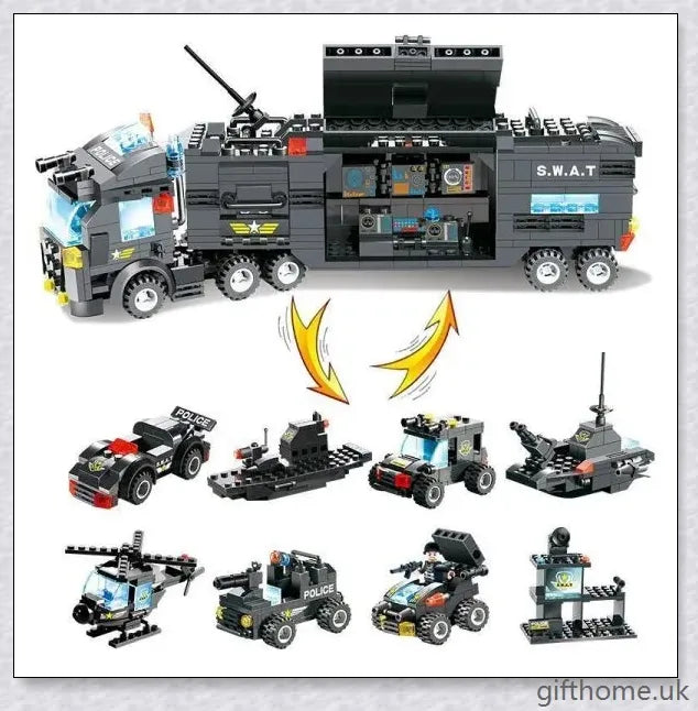 8-in-1 Building Block Set with Robot, Aircraft, Car, Police, and SWAT Transformations