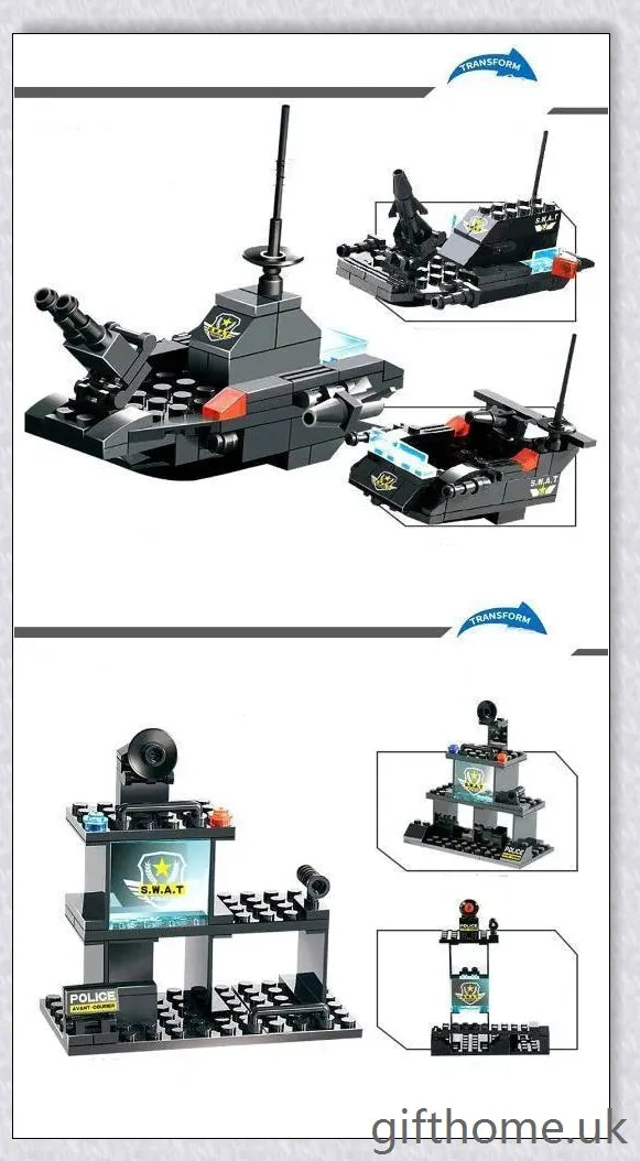 8-in-1 Building Block Set with Robot, Aircraft, Car, Police, and SWAT Transformations
