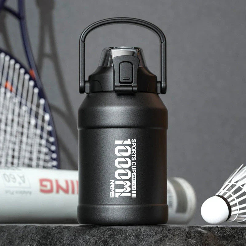 Insulated stainless steel water bottle with removable straw, designed for hydration and convenience in the UK