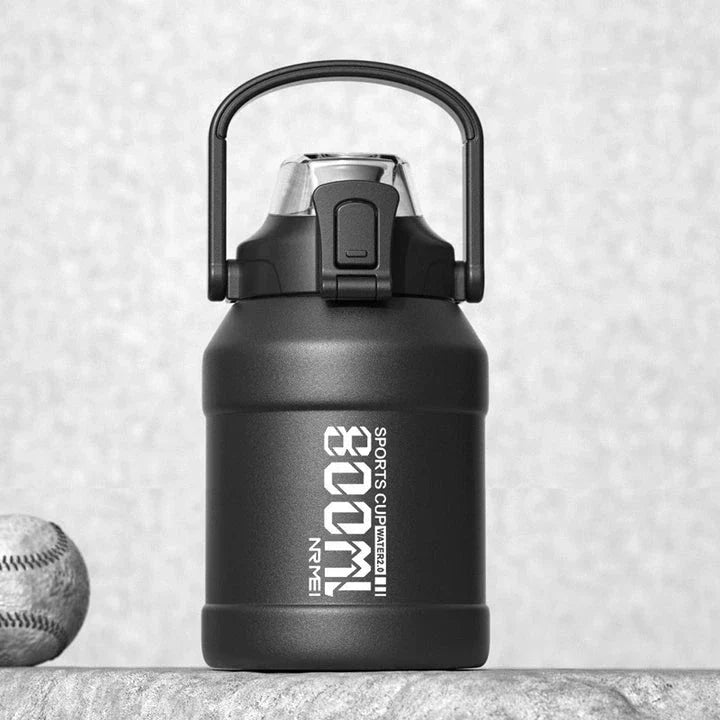 Insulated stainless steel water bottle with removable straw, designed for hydration and convenience in the UK