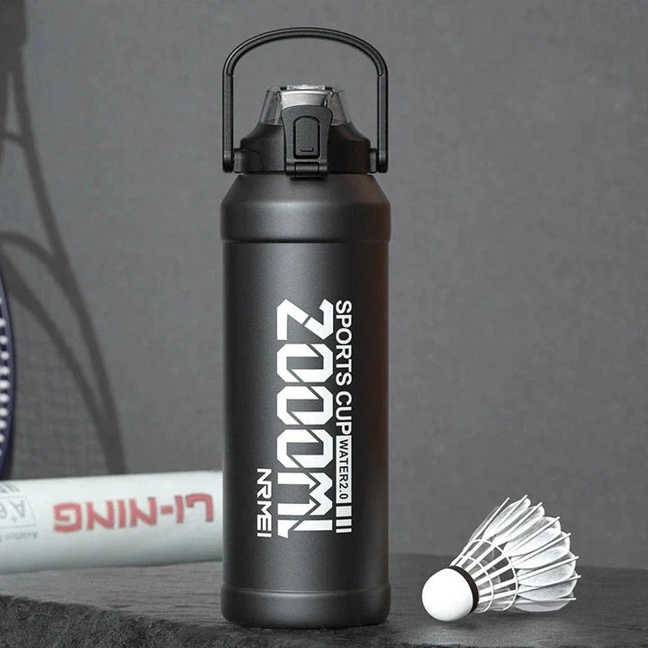 Insulated stainless steel water bottle with removable straw, designed for hydration and convenience in the UK