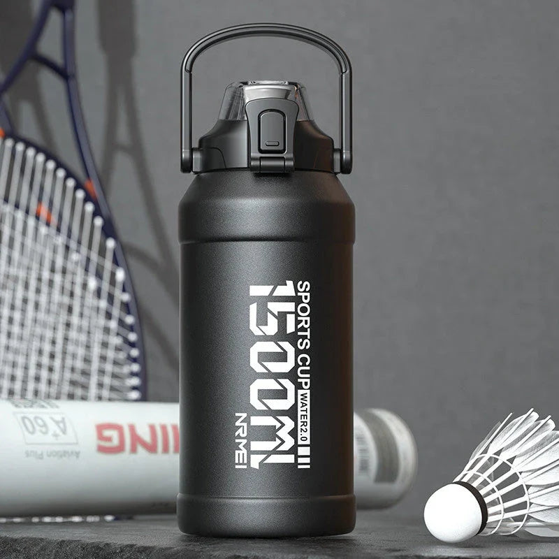 Insulated stainless steel water bottle with removable straw, designed for hydration and convenience in the UK