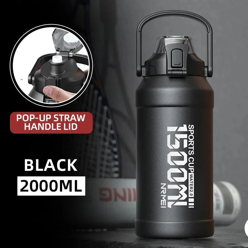 Insulated stainless steel water bottle with removable straw, designed for hydration and convenience in the UK