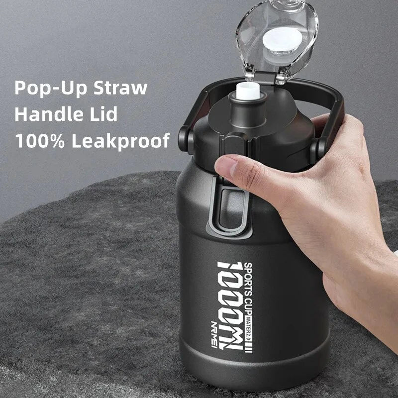Insulated stainless steel water bottle with removable straw, designed for hydration and convenience in the UK