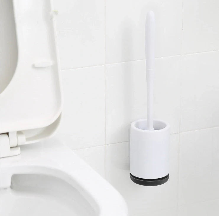 High-quality toilet brush with soft, decontaminated TPR bristles, ergonomic handle, and versatile floor-standing or wall-mounted design.