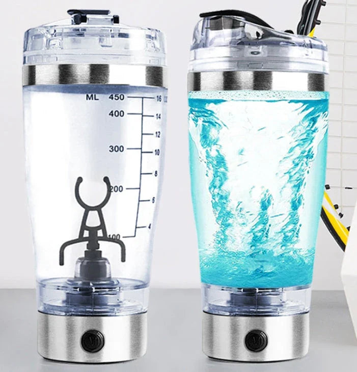 Cordless USB powered protein shake mixer cup with sleek white design and large 600ml capacity