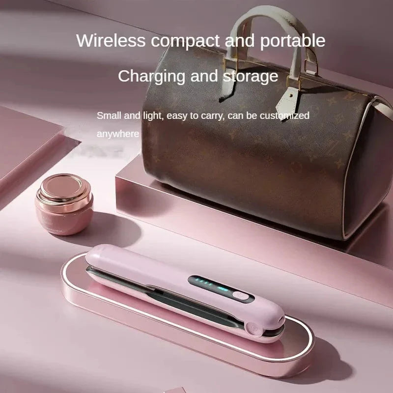 Cordless hair straightener and curler with adjustable temperature and long-lasting battery for on-the-go styling