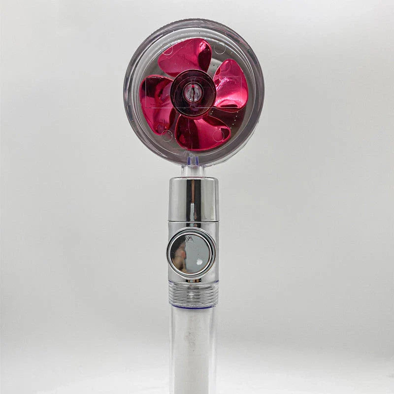360-degree rotating high-pressure shower head with built-in fan and adjustable water spray