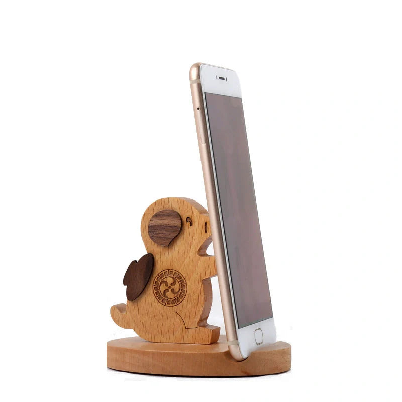 Custom beech wood lazy phone holder with personal lettering for desk organisation